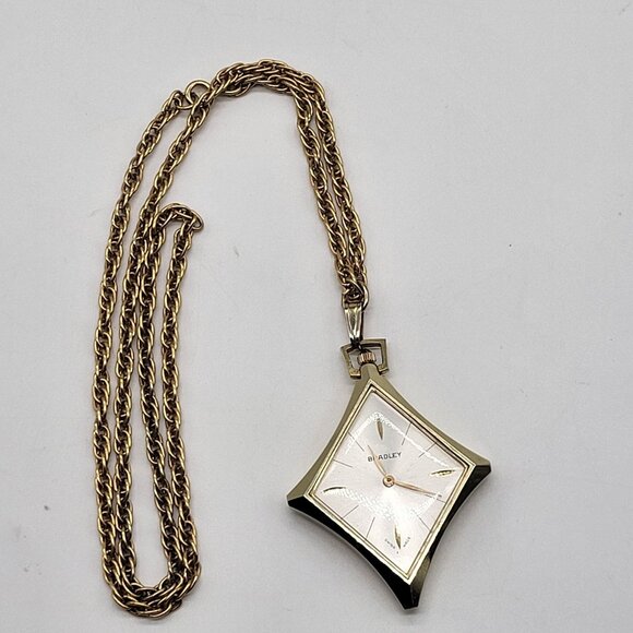 Bradley Accessories - VTG Bradley Swiss Made Pendant Pocket Watch Gold Tone Diamond Shape